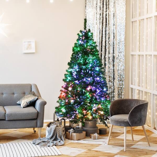 Pre-Lit Fiber Optic Artificial Tree with Integrated Glowing Star Topper