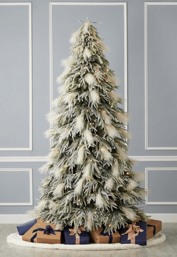 Pre-lit Flocked Christmas Tree with Pampas Grass Plumes Boho