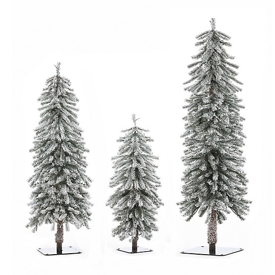 Pre-Lit Flocked Tree Set: Farmhouse Style Trio in Square Pots.