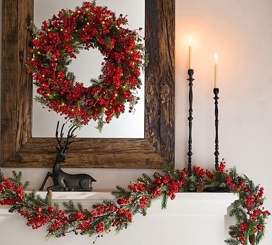 Pre-Lit Holiday Garland for Christmas Mantle Decor with Mixed Greenery