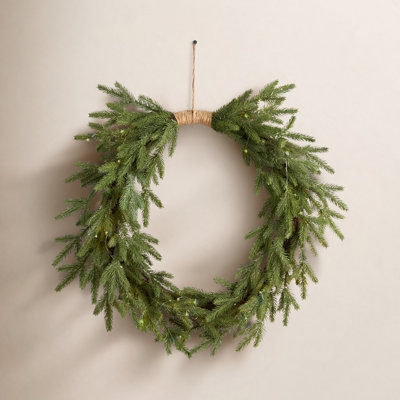 Pre-lit Holiday Wreath, Warm White Lights on Faux Fir with Berries