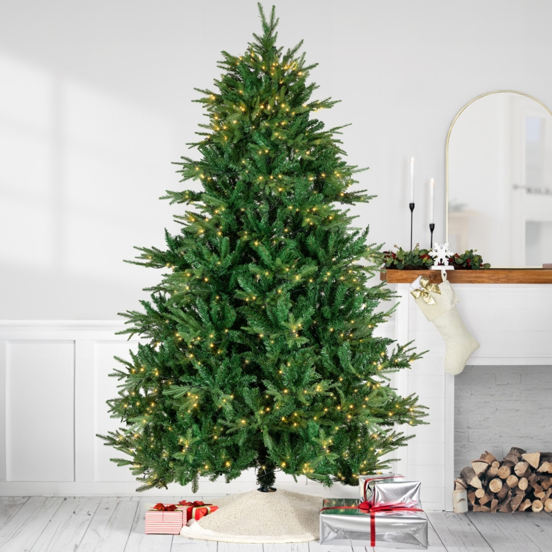 Pre Lit Juniper Pine Tree, Full Silhouette, Warm LEDs, Natural Texture