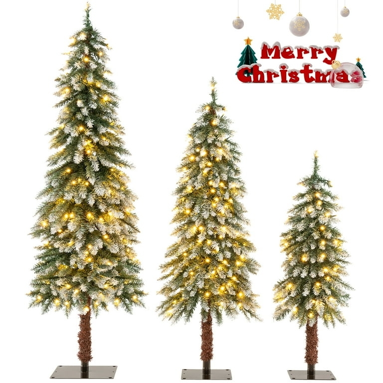 Pre-Lit Narrow Holiday Trees: Slim Pencil Trio on Circular Bases.