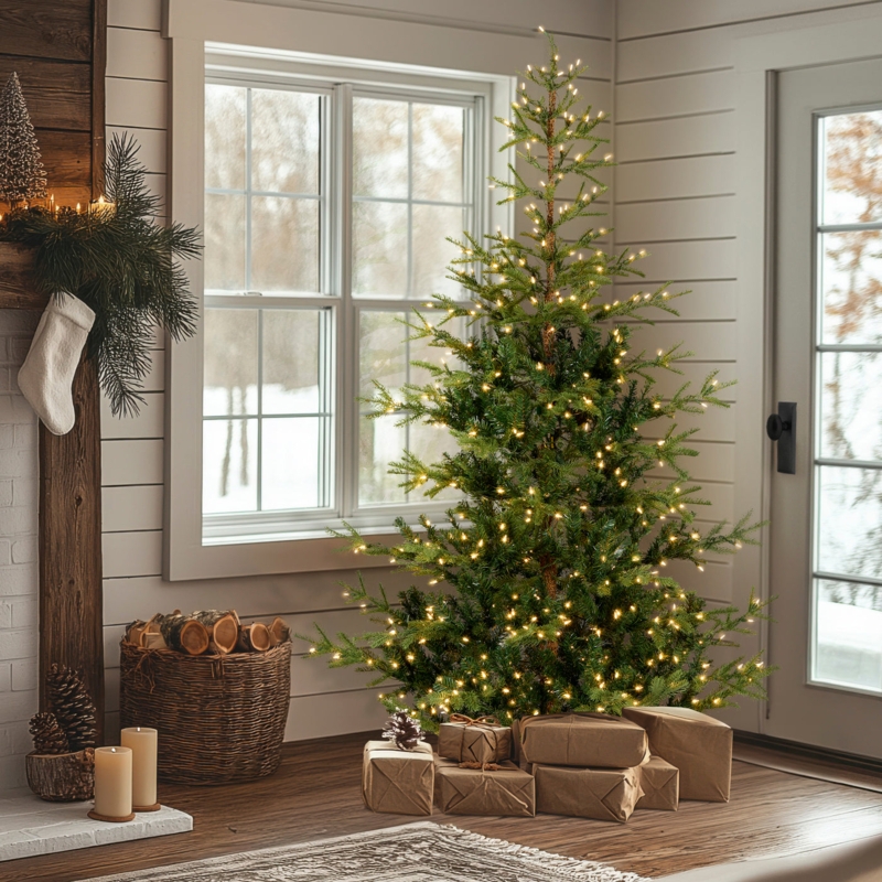 Pre-Lit Norwegian Spruce Christmas Tree 6.5 Foot Warm White Evergreen