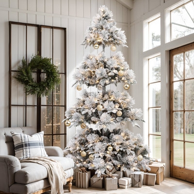Pre-Lit Pencil Tree Styling: Slender Flocked Artificial Pine