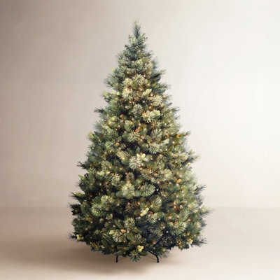Pre-Lit Pine Christmas Tree Pinecone Decor Full Silhouette Warm Glow