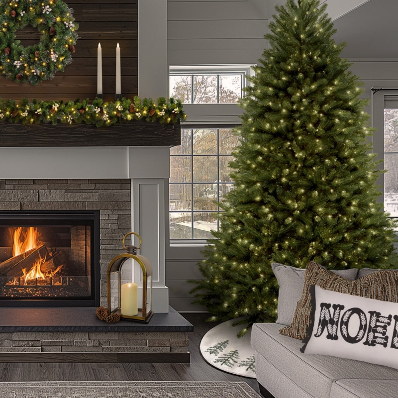 Pre-Lit Rocky Ridge Pine Artificial Christmas Tree Integrated Pinecones