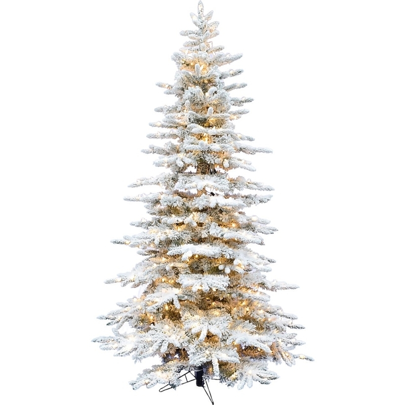 Pre-Lit Snow Covered Artificial Pine Christmas Tree Warm LED