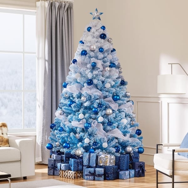 Pre-Lit Snow Flocked Artificial Christmas Tree Full Silhouette
