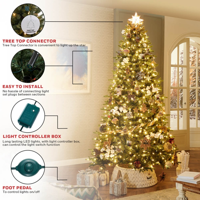 Pre-Lit Synthetic Pine Christmas Tree with Dense Conical Foliage
