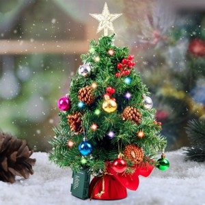 Pre-lit Tabletop Christmas Tree Rustic Burlap Base Berry Accents