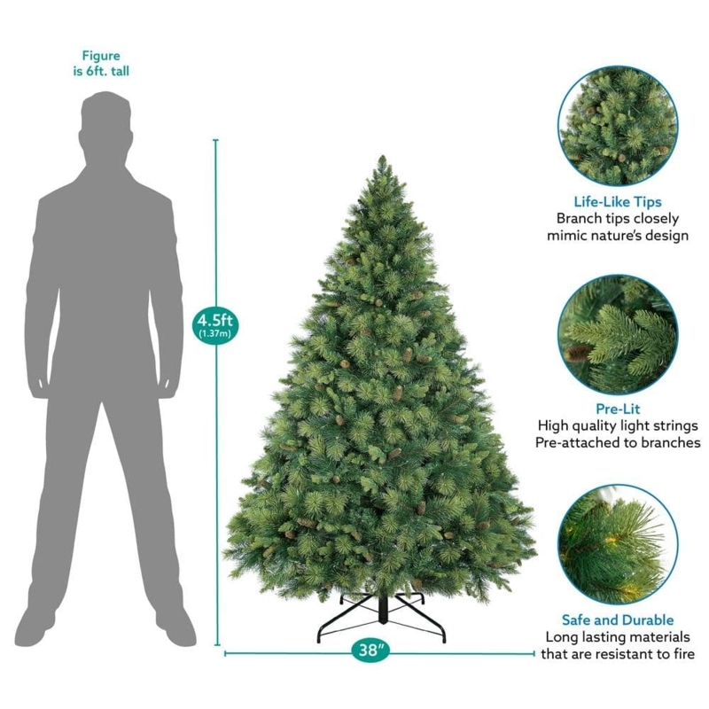 Prelit Artificial Christmas Tree with Pine Cone Accents, Warm Lights