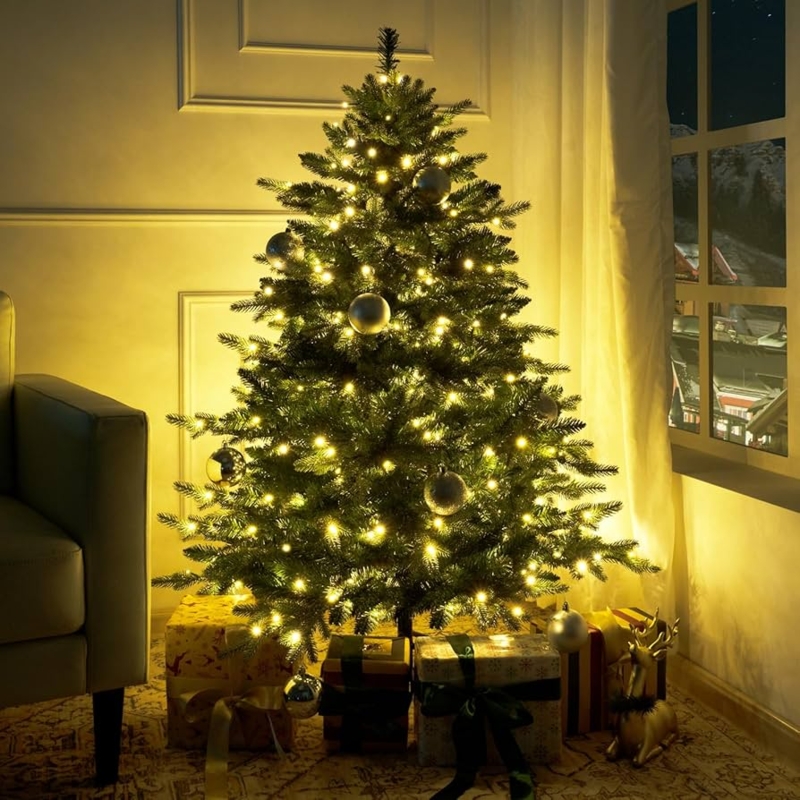 Prelit Christmas Tree featuring Dense Rustic Tips and Warm Ambient Glow