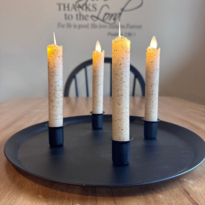 Primitive 4-Taper Candle Holder Tray, Matte Black Tinware