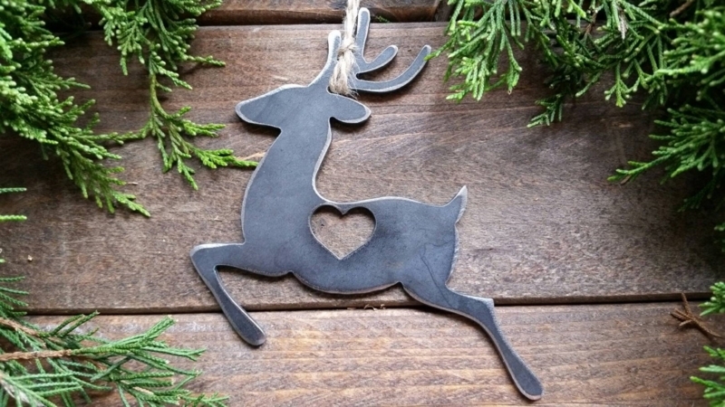 Primitive Metal Reindeer Ornament Antique Finish Silhouette Bronze