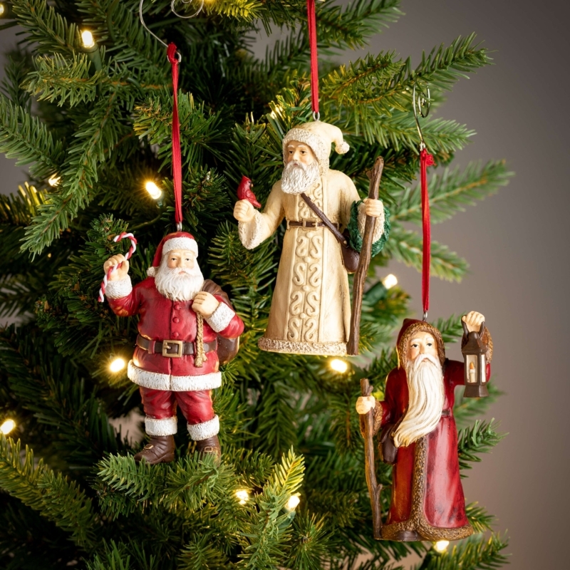Primitive Santa Ornament Distressed Matte Gray Coat Folk Art