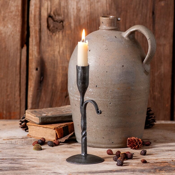 Primitive Wrought Iron Candle Holder: Twisted Stem, Flared Base