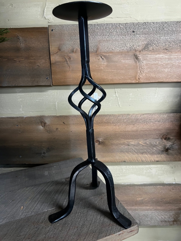 Primitive Wrought Iron Pillar Candle Holder: Scalloped Top Rim
