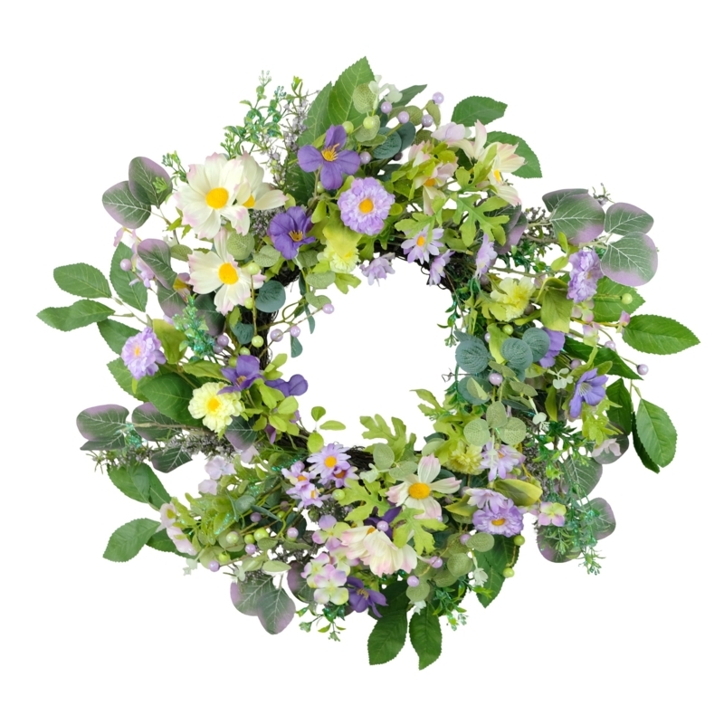 Purple Daisies Wreath, Artificial Floral Front Door Decor