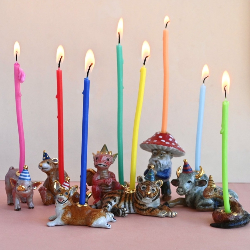 Rainbow Beeswax Birthday Candles Hand Rolled Honeycomb Set