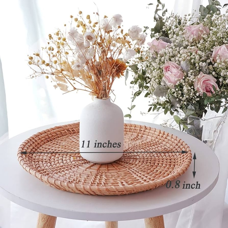 Rattan Tray Centerpiece Styling, Round Woven Natural Bohemian