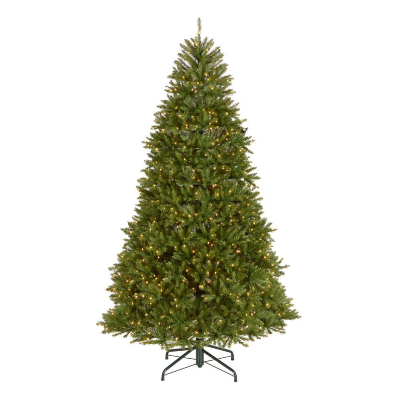 Realistic Full Silhouette Christmas Tree, Layered Branches, Warm Prelit