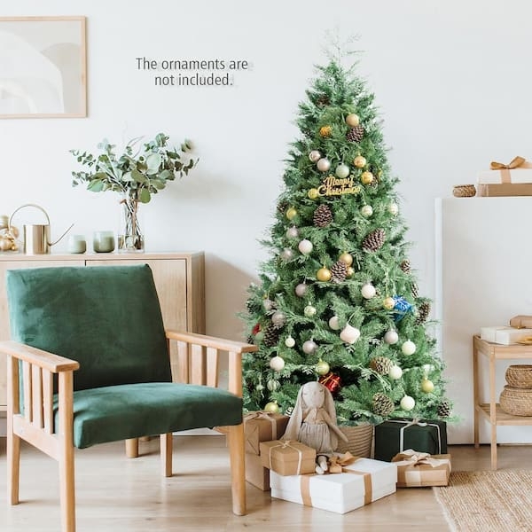 Realistic Green Artificial Christmas Tree with Natural Pine Cone Accents