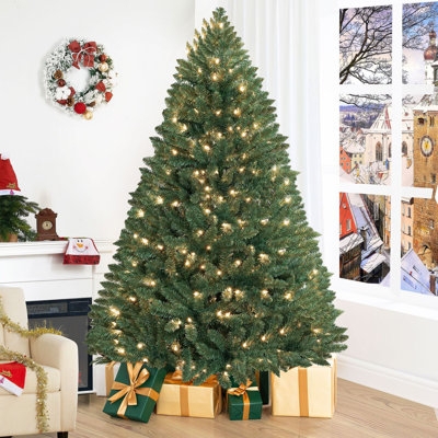 Realistic Spruce Artificial Christmas Tree, Pre-Lit Warm Lights, Full