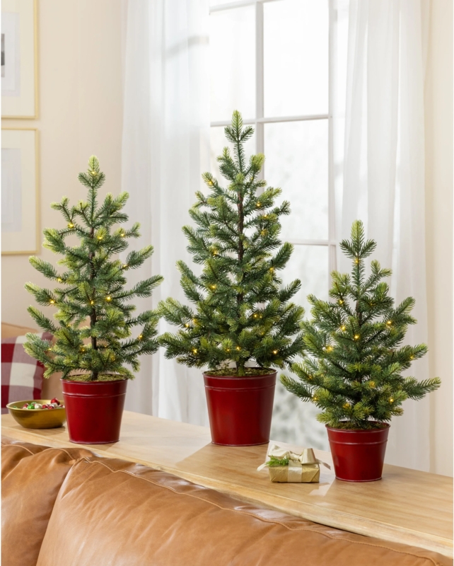 Realistic Tabletop Christmas Trees: Pre-Lit Countryside Trio.