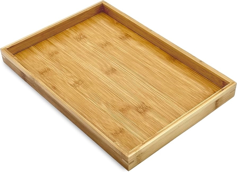 Rectangular Bamboo Serving Tray with Cutout Handles