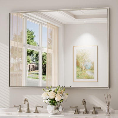 Rectangular Bathroom Wall Mirror with thin matte black aluminum frame