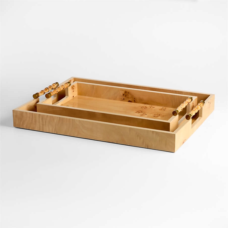 Rectangular Burl Wood Decorative Trays Organic Modern Set
