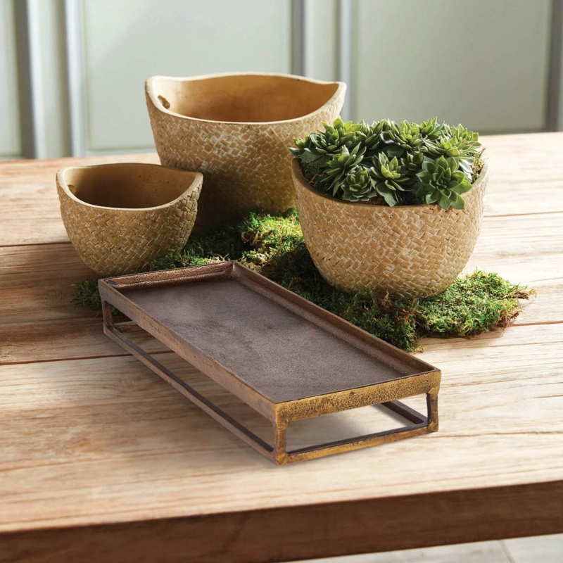 Rectangular Decorative Tray Antique Brass Finish Deep Raised Sides Classic