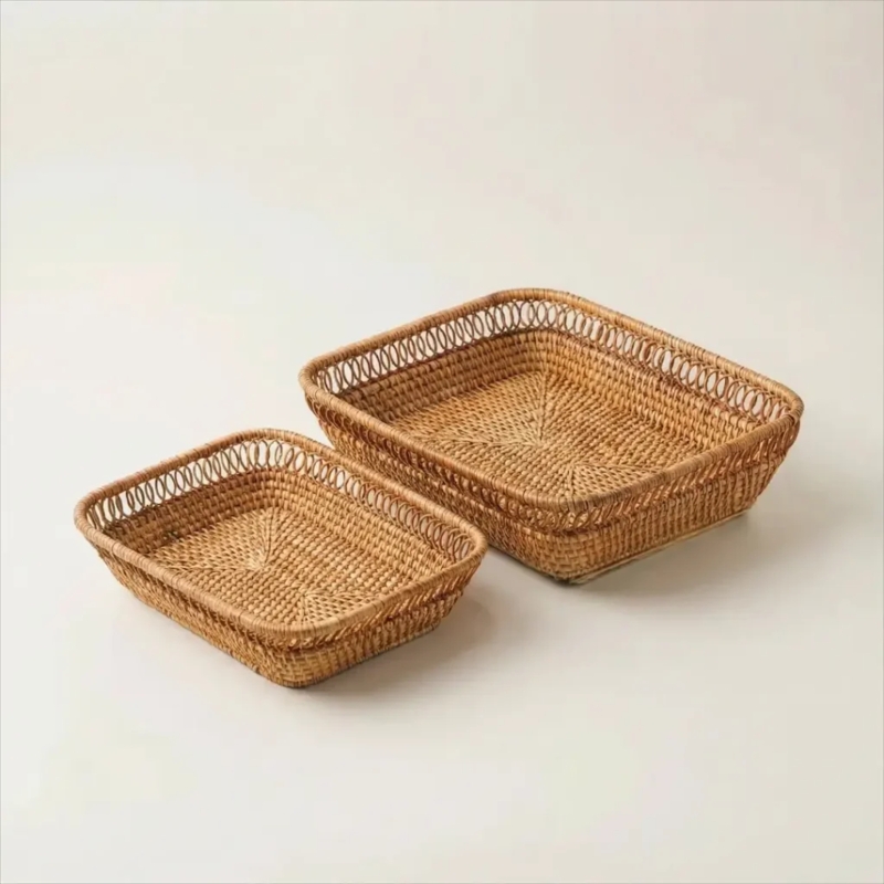 Rectangular Decorative Tray Interlaced Design Low Profile Handles