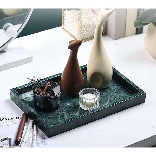 Rectangular Decorative Tray Polished Stone Marble Veining Vanity Decor