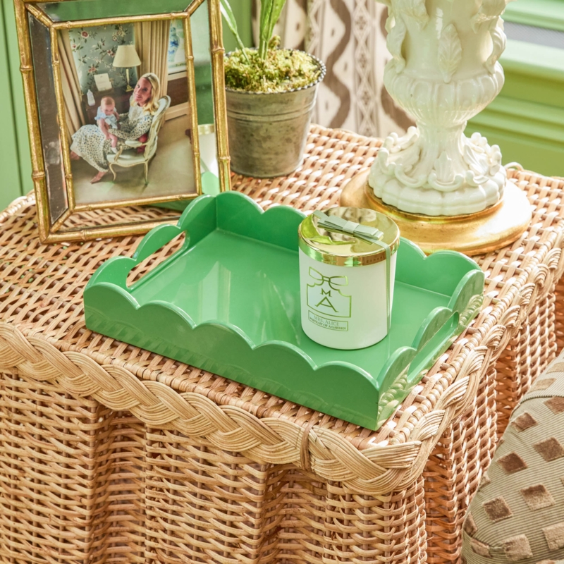 Rectangular Decorative Tray Scalloped Edge Glossy Lacquer Finish Preppy