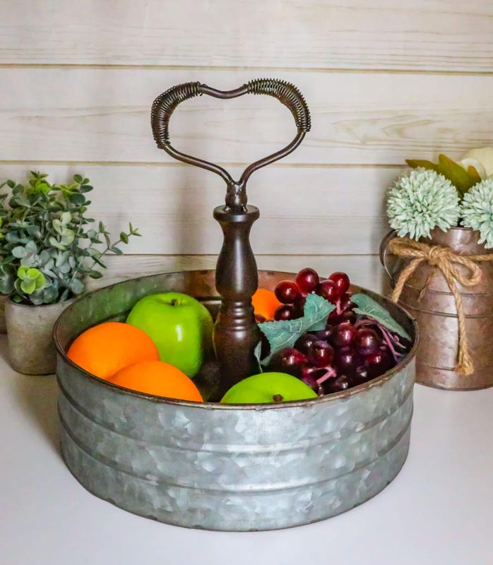 Rectangular Decorative Tray with Galvanized Finish and Heart Handle