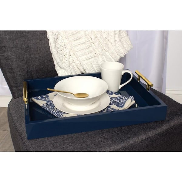 Rectangular Decorative Tray with Gold Metal Handles and Satin Finish