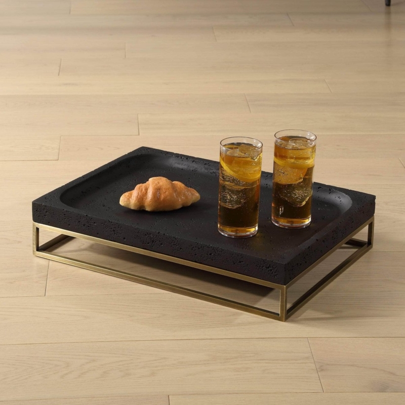 Rectangular Decorative Tray with Pitted Stone Texture Matte Finish