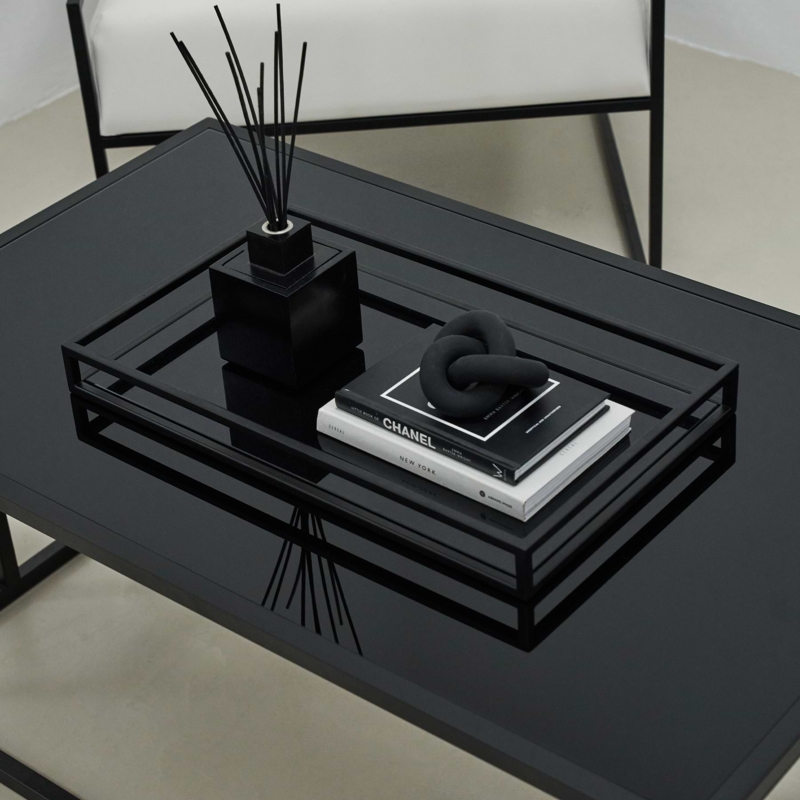 Rectangular Decorative Tray with Tinted Mirror Base and Metal Frame