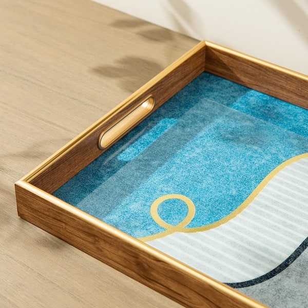 Rectangular Decorative Trays Abstract Pattern Warm Wood Toned Set