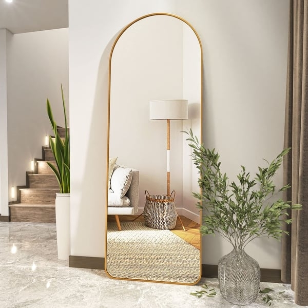 Rectangular Full-Length Mirror, Ultra-Thin Metal Frame, Leaning Design