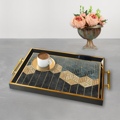 Rectangular Glass Tray Polished Rim Mirrored Bottom Modern