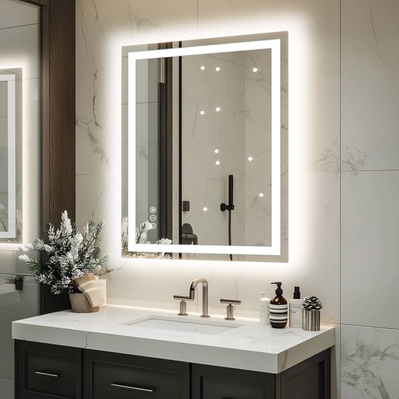 Rectangular LED Bathroom Mirror Frameless Double-Light Source