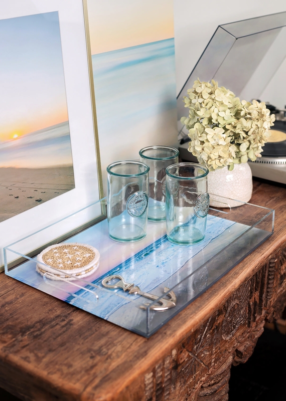 Rectangular Serving Tray, Abstract Ocean Base, Modern Coastal Serving Tray
