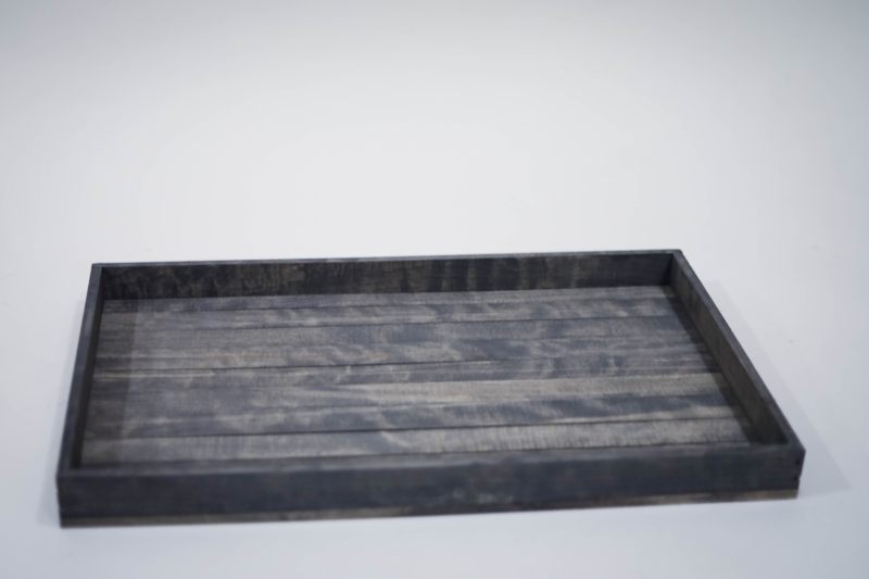 Rectangular Serving Tray: Antique Gray Wood, Cutout Handles Farmhouse