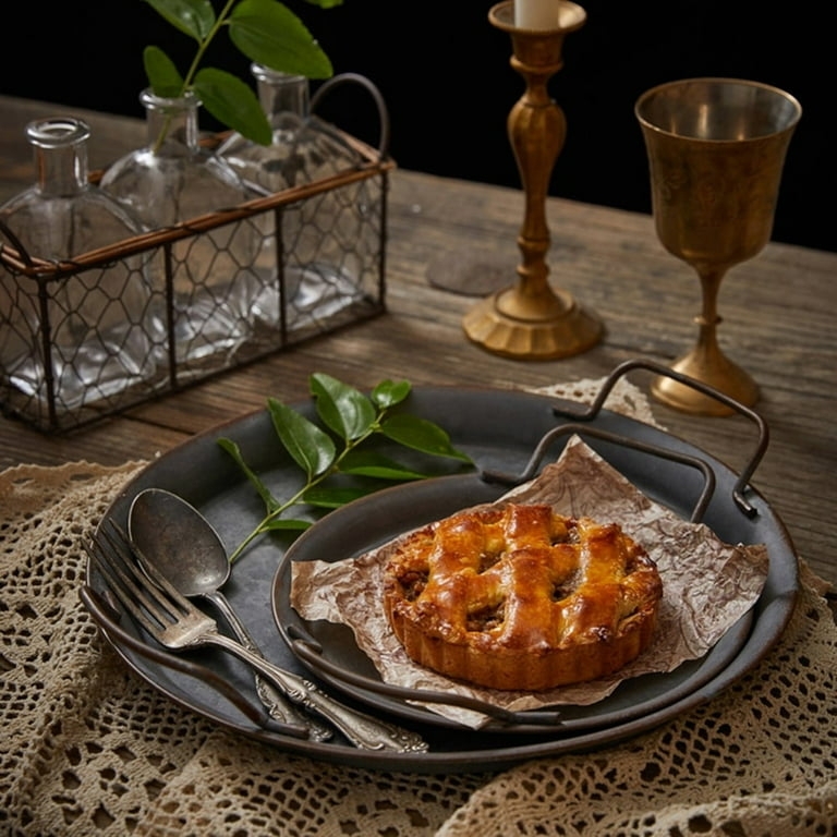 Rectangular Serving Tray Galvanized Metal Corrugated Sides Arched Handles
