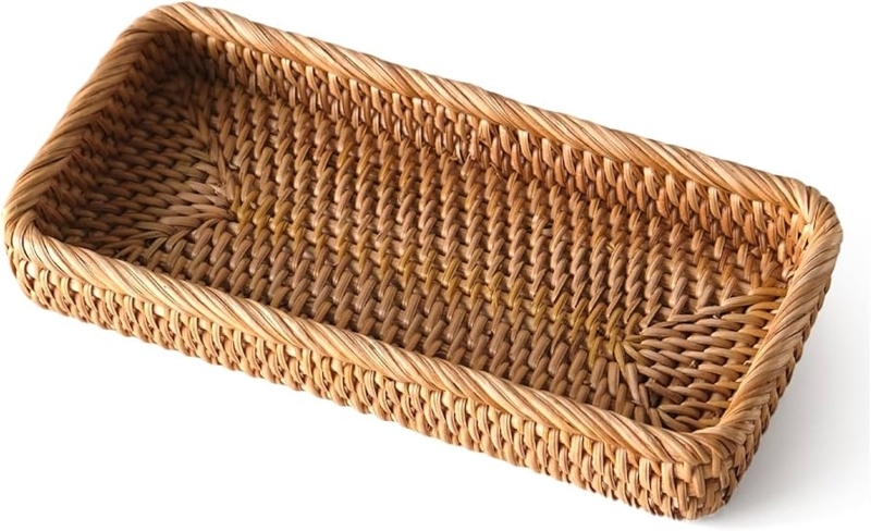 Rectangular Serving Tray Low Profile Woven Rattan Coffee Table Accent