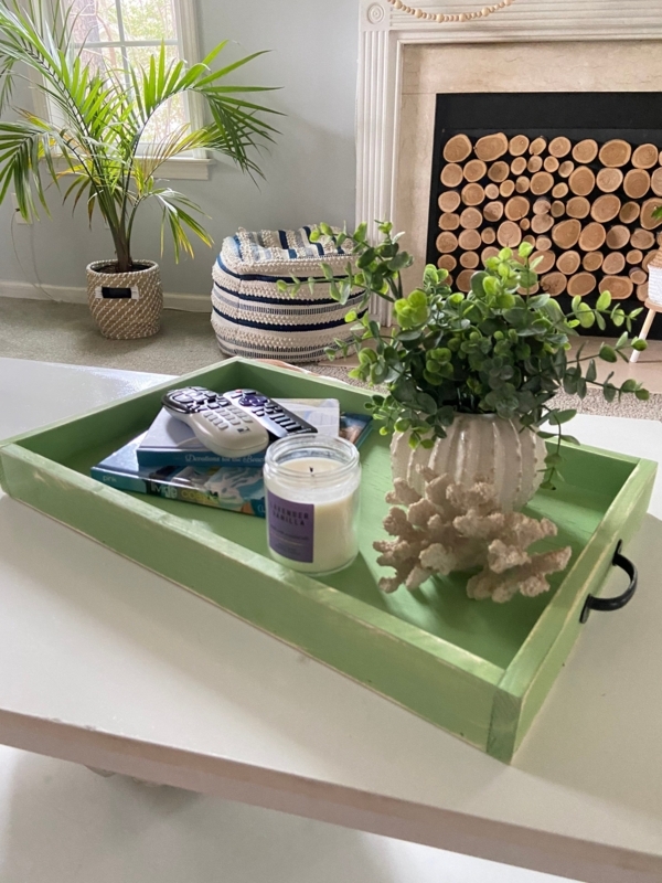 Rectangular Serving Tray Reclaimed Wood Look Handle Cutouts Rustic Decor