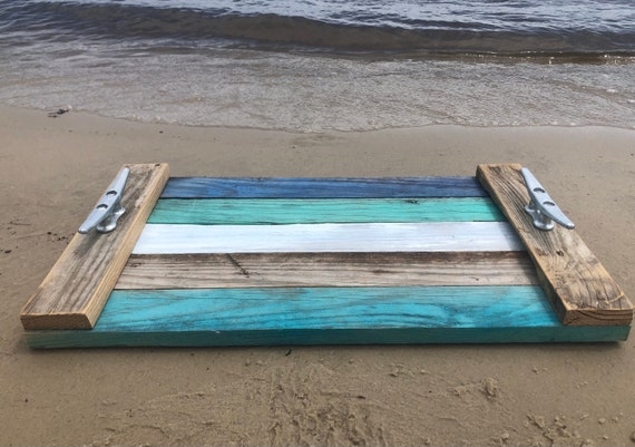Rectangular Serving Tray, Resin Wave Art, Beach Themed Resin Art Platter